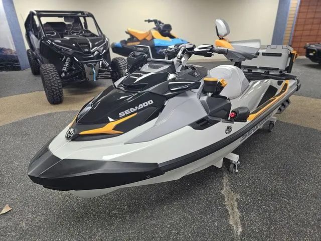 Slide: The Image of 2026 Sea-Doo FISH PRO jet ski in showroom. - 3