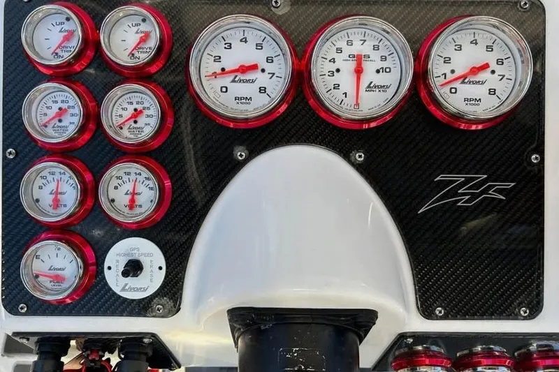 Slide: The Image of 2001 Donzi 35 ZF boat deck with sleek, modern design and detailed pattern. - 7