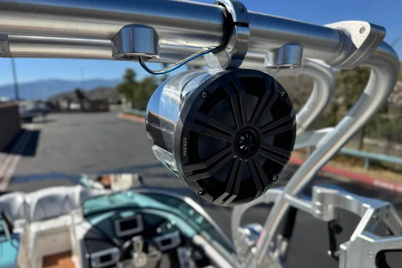 Slide: The Image of Close-up of a Kicker speaker on a 2013 MasterCraft XStar boat. - 20