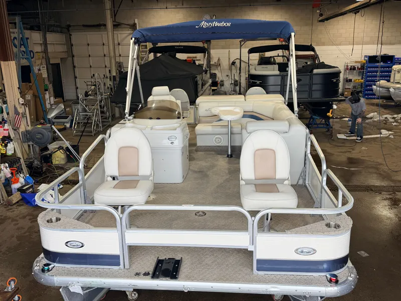Slide: The Image of 2010 Misty Harbor pontoon boat indoors, model 2085DF, 50HP Mercury4Stroke. - 8
