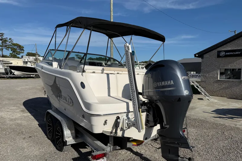 Slide: The Image of 2015 Robalo R227 Dual Console boat with Yamaha 200 engine on trailer. - 4