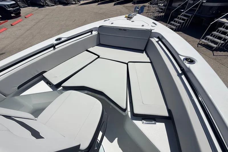 Slide: The Image of 2026 Sea Pro 225FLX Sandbar boat interior with spacious seating and modern design. - 17