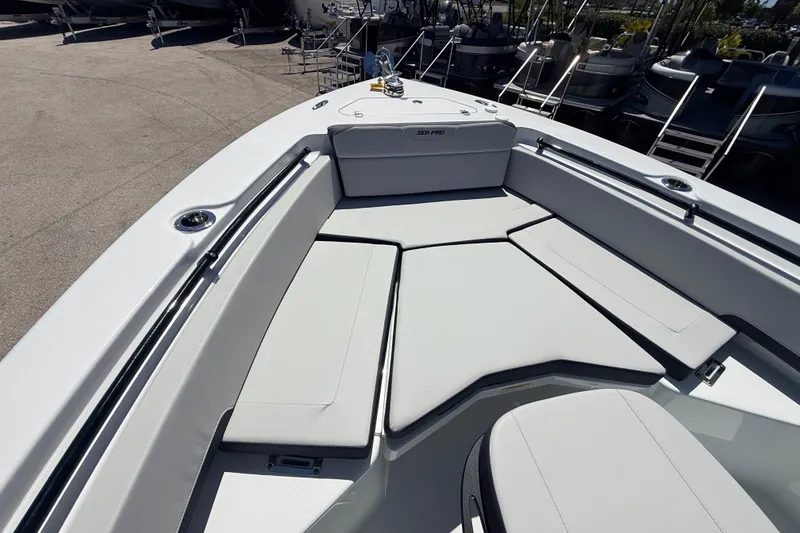 Slide: The Image of 2026 Sea Pro 225FLX Sandbar boat with spacious seating and sleek design. - 20