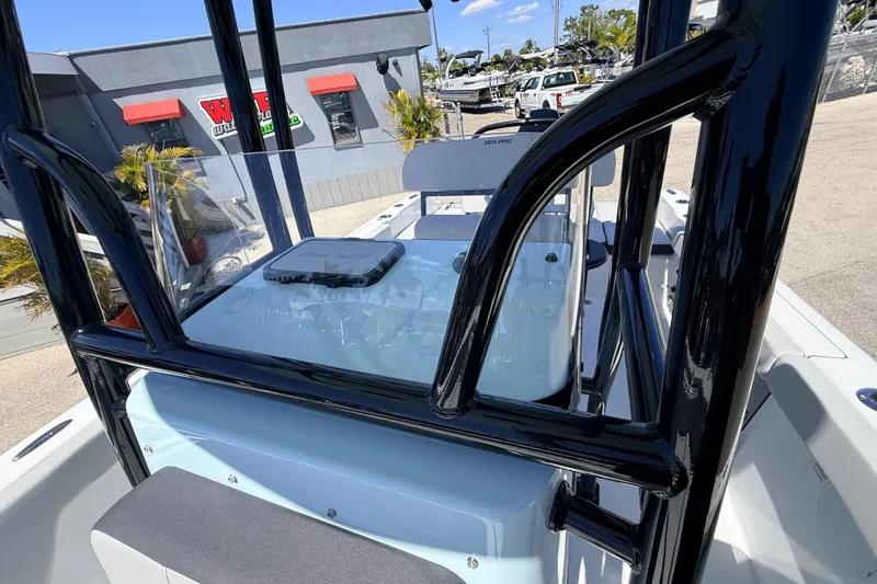 Slide: The Image of 2026 Sea Pro 225FLX Sandbar boat interior with sleek design and modern features. - 22