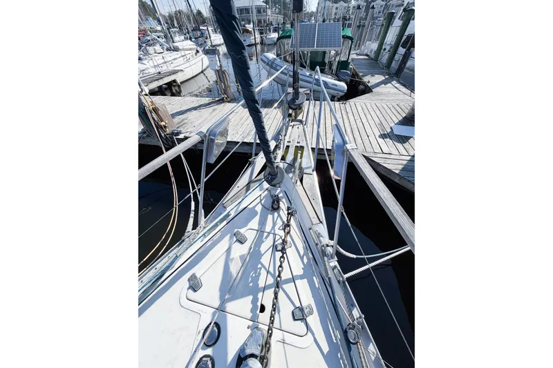 Slide: The Image of Bow view of 1986 Nauticat 40 sailboat docked at marina. - 9