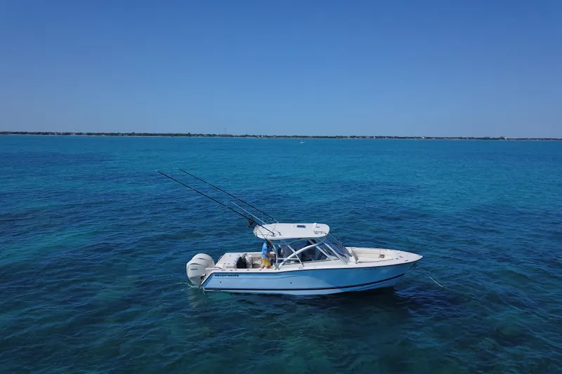 Slide: The Image of 2024 Grady-White Freedom 307 boat on clear blue ocean waters. - 13