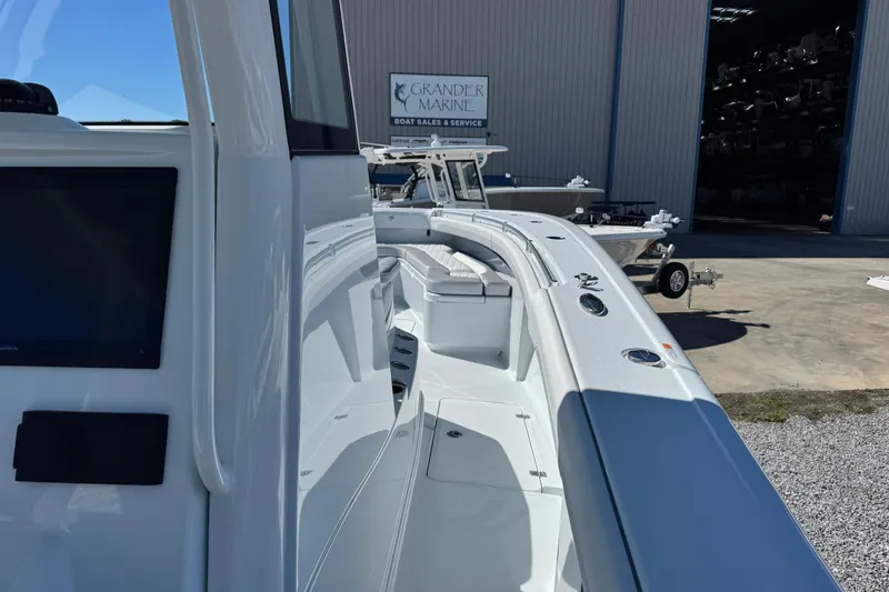 Slide: The Image of 2026 Yellowfin 36 Offshore boat at Grandier Marine sales facility. - 22