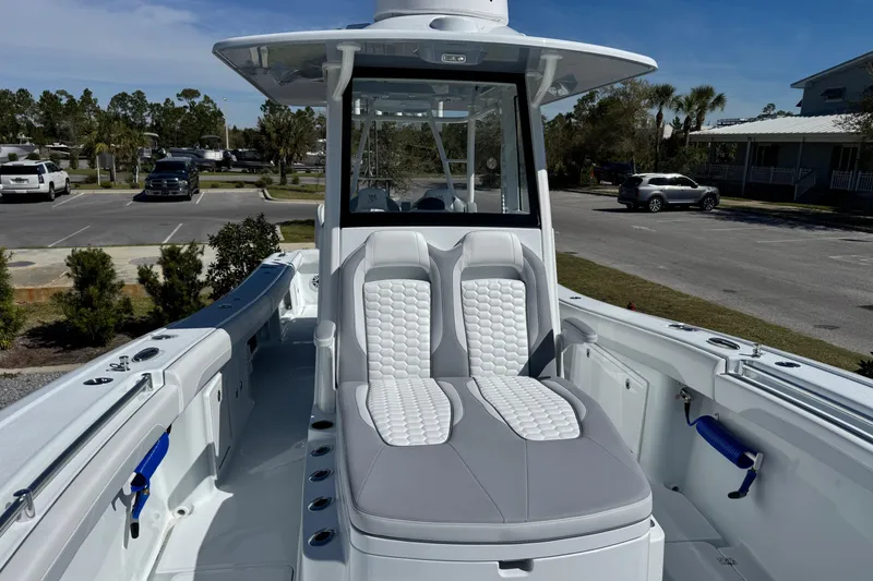 Slide: The Image of 2026 Yellowfin 36 Offshore boat with sleek seating and modern design. - 24