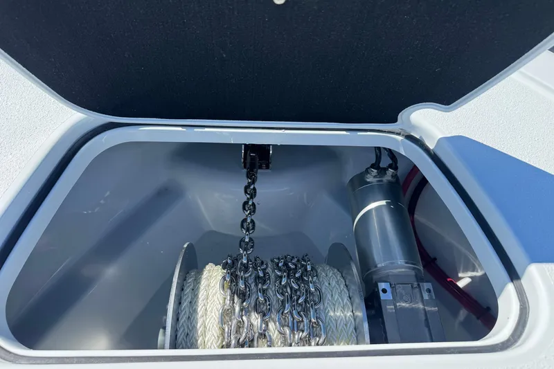 Slide: The Image of Anchor chain compartment of 2026 Yellowfin 36 Offshore boat. - 28