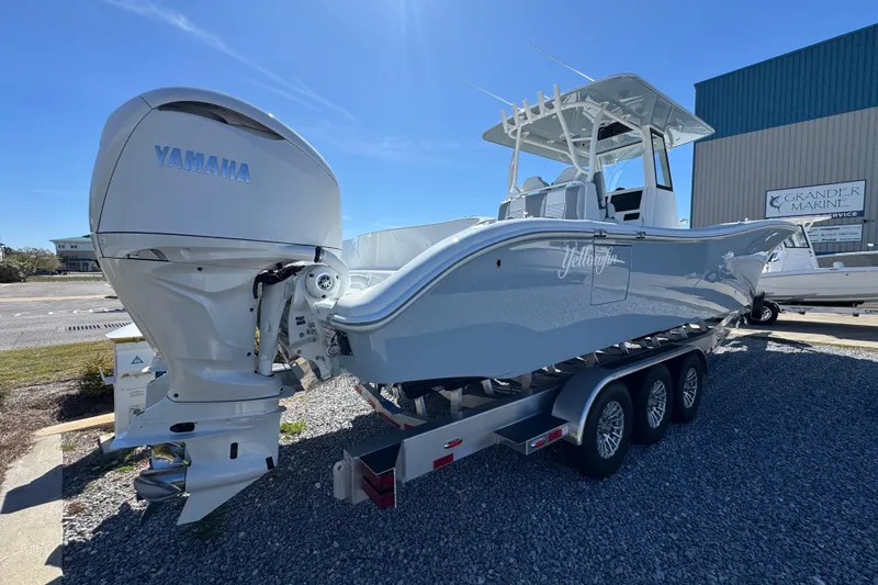 Slide: The Image of 2026 Yellowfin 36 Offshore boat with Yamaha engine on a trailer at Grander Marine. - 5