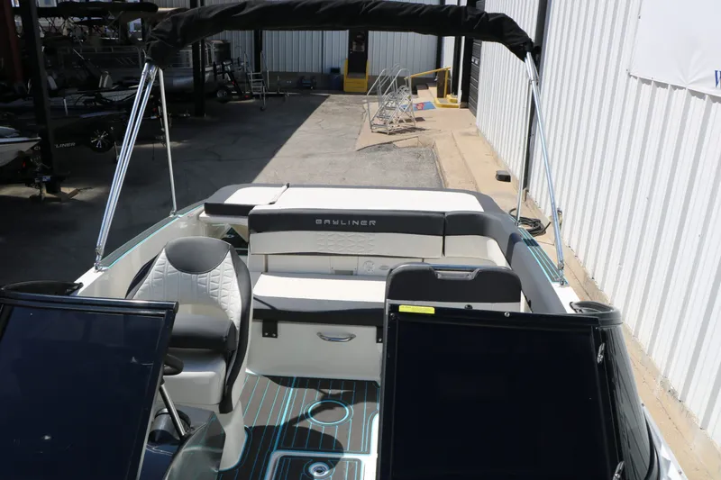 Slide: The Image of Interior view of a 2022 Bayliner VR5 boat at the dock. - 25