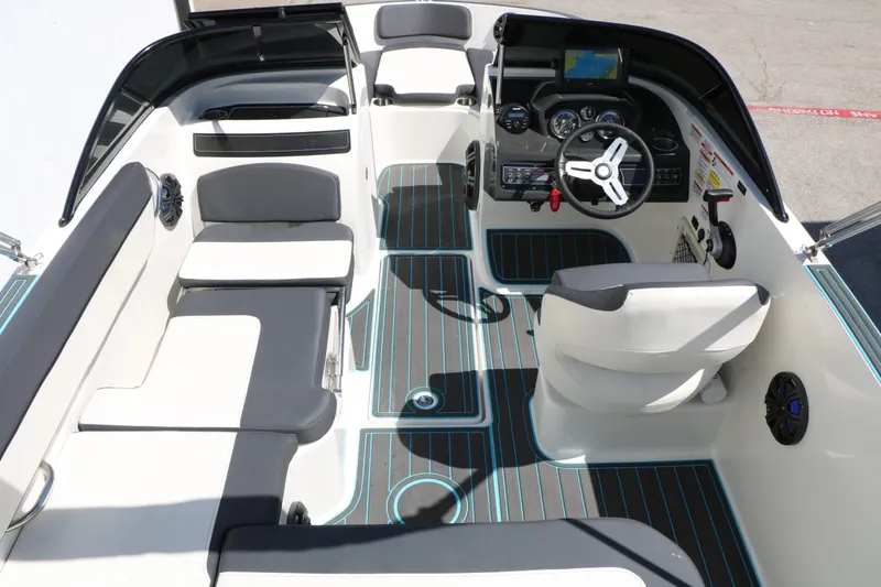 Slide: The Image of Interior of a 2022 Bayliner VR5 boat with modern design. - 32