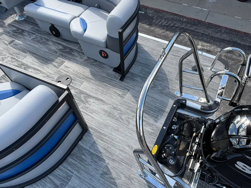 Slide: The Image of Interior of 2026 Bentley Pontoons 223 Bolt with gray seating and motor. - 33