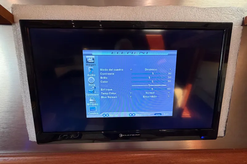 Slide: The Image of Element TV screen displaying settings menu on a 2005 Tiara Yachts 3600 Sovran. - 35