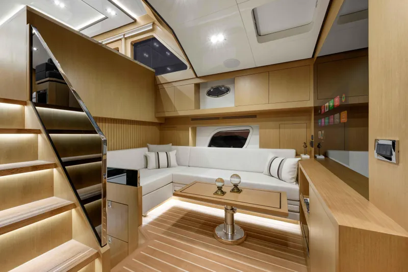 Slide: The Image of Luxurious interior of 2025 Vicem 65 Classic yacht with modern design and elegant furnishings. - 11