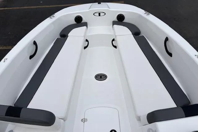 Slide: The Image of 2026 Tahoe T18 boat interior with sleek seating and modern design. - 93