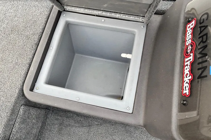 Slide: The Image of 2020 Tracker Bass Tracker Classic XL livewell compartment with Garmin branding. - 6
