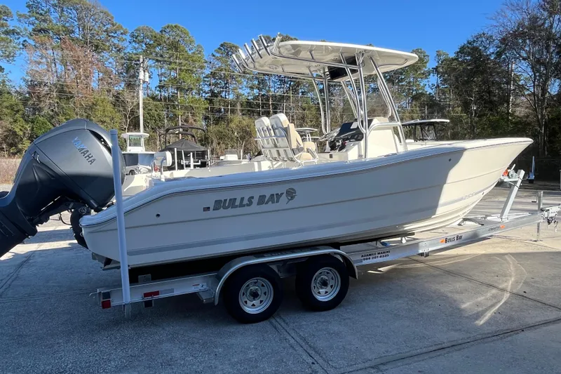 Slide: The Image of 2026 Bulls Bay 255 Center Console boat on trailer with Yamaha engine. - 4