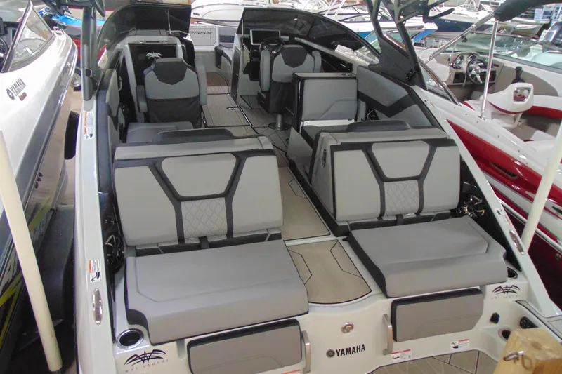 Slide: The Image of 2024 Yamaha Boats 255XD interior with modern seating and sleek design. - 3