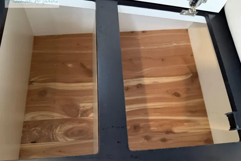 Slide: The Image of Interior storage compartments of a 2018 Formula 34 Performance Cruiser with wooden flooring. - 30