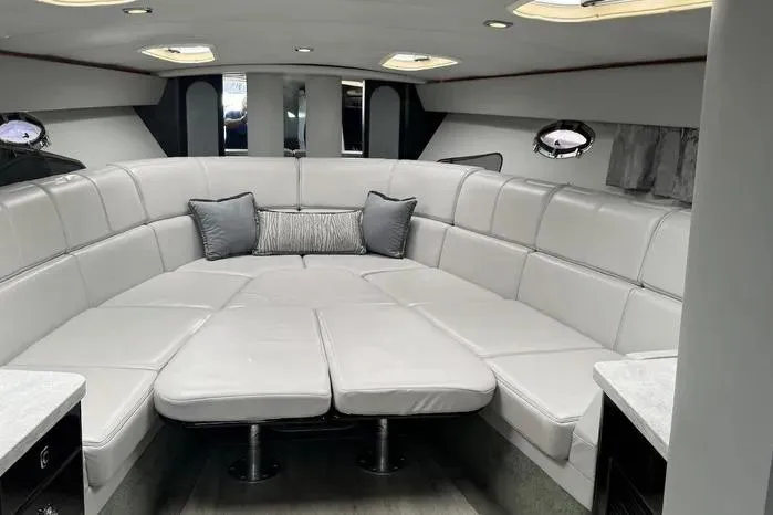 Slide: The Image of Luxurious interior of a 2017 Formula 400 Super Sport yacht with plush seating and modern design. - 14