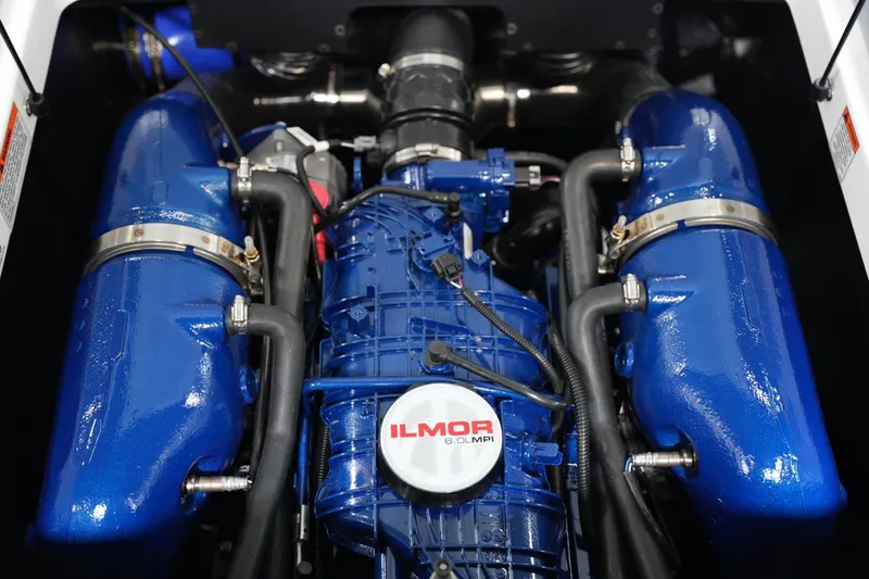 Slide: The Image of 2025 MasterCraft NXT20 engine with blue Ilmor components. - 17