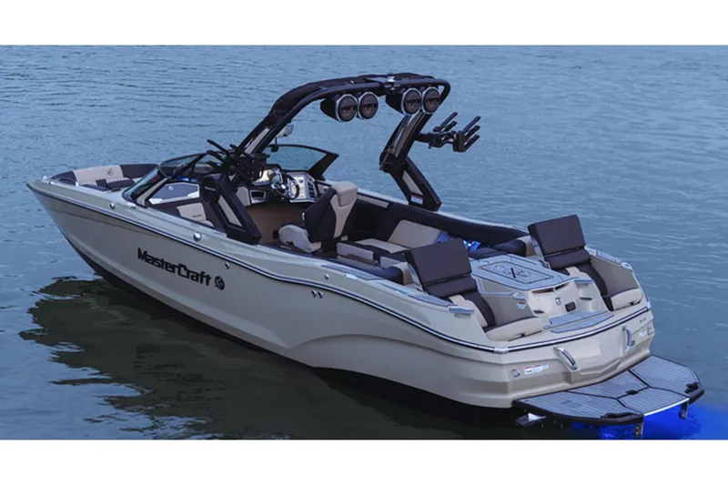 Slide: The Image of Manufacturer Provided Image: 2024 MasterCraft X24 boat on water, featuring sleek design and advanced wakeboard tower. - 35