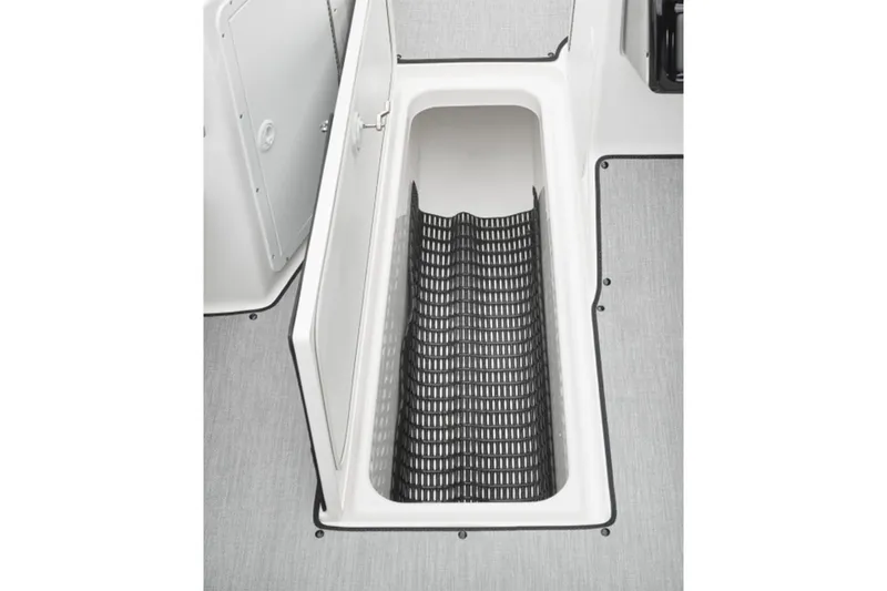 Slide: The Image of Yamaha AR195 2026 boat storage compartment with open lid. - 6