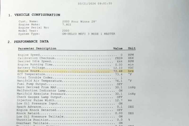 Slide: The Image of Performance data sheet for 2000 Four Winns 288 Vista boat engine. - 10