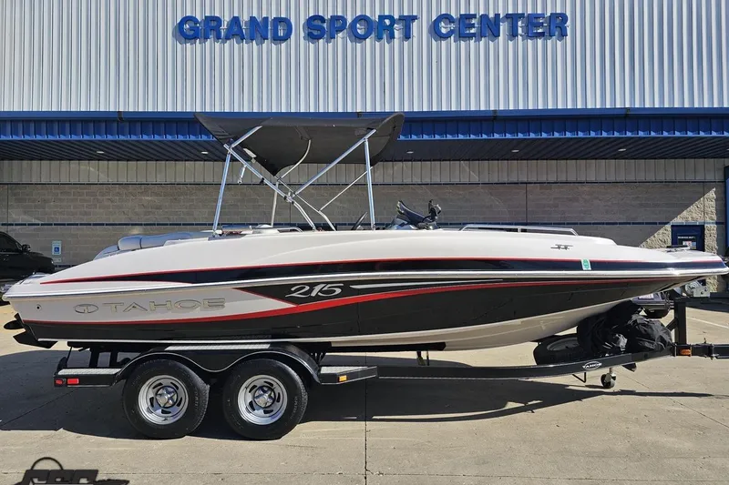 Slide: The Image of 2015 Tahoe 215 Xi boat on trailer at Grand Sport Center. - 3