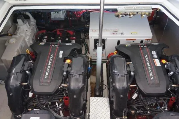 Slide: The Image of Engine room of 2012 Regal 35 Express Cruiser with dual Volvo Penta engines. - 23