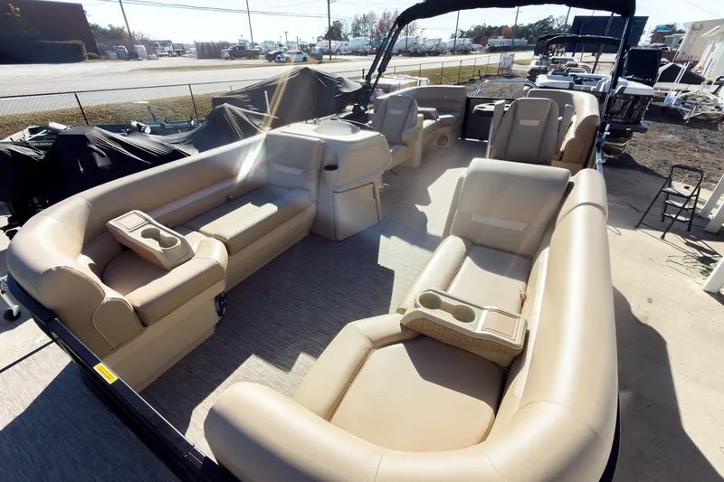 Slide: The Image of 2026 Godfrey Sweetwater Xperience 22' Tritoon with spacious split bench seating. - 10