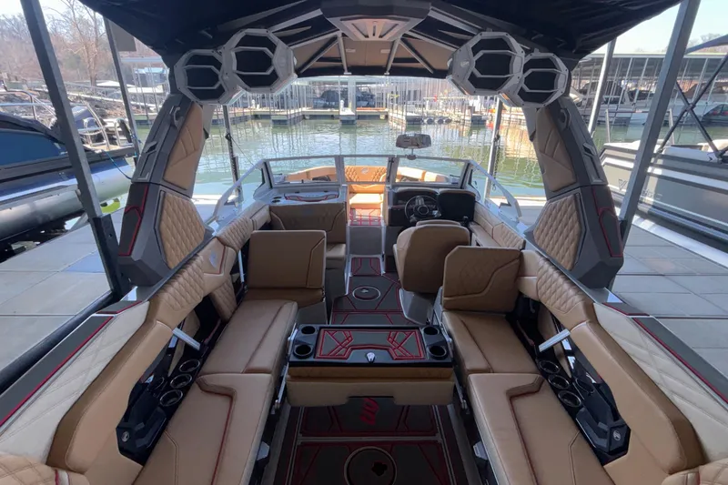 Slide: The Image of Luxurious interior of 2026 Tigé 24RZX boat with spacious seating and modern design. - 21
