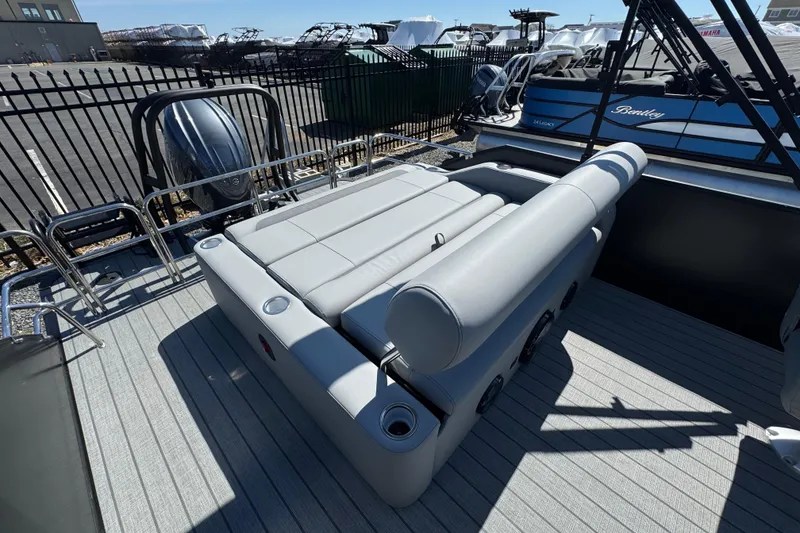Slide: The Image of 2026 Bentley Pontoons Legacy 243 Swingback with sleek seating and modern design. - 12