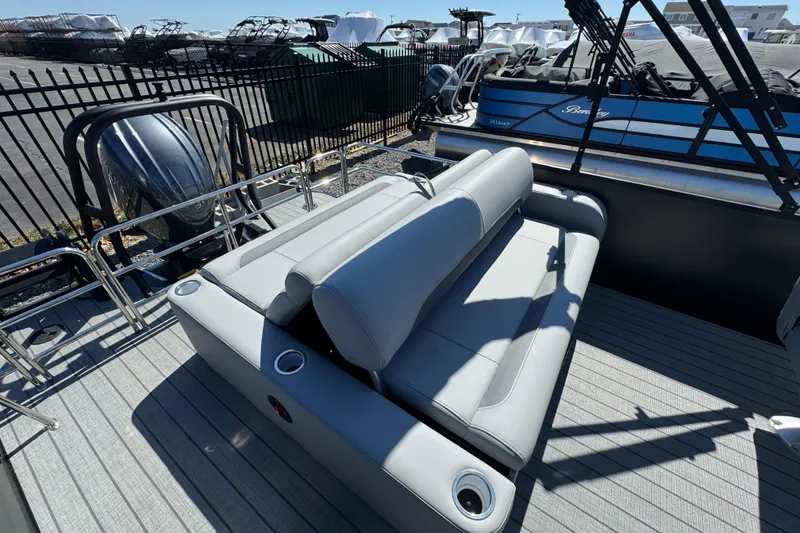 Slide: The Image of 2026 Bentley Pontoons Legacy 243 Swingback with sleek seating and modern design. - 14