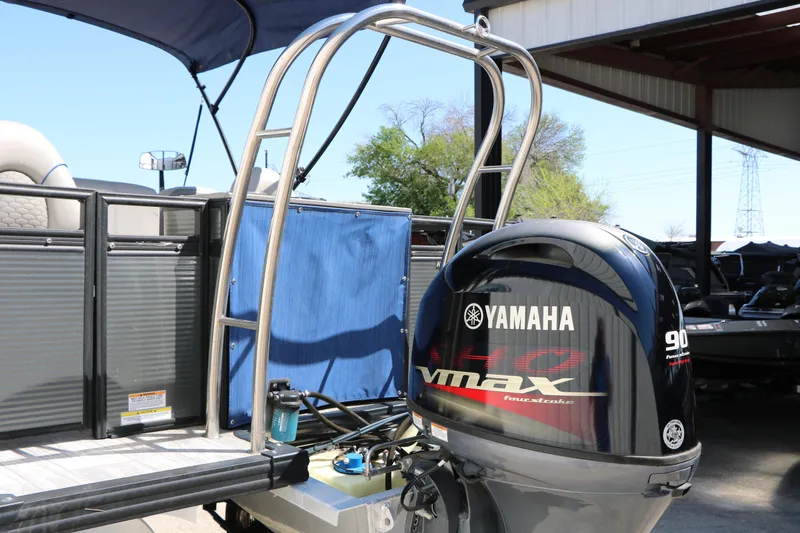 Slide: The Image of 2023 Qwest E820 XRE CR L pontoon boat with Yamaha VMAX 90 outboard motor. - 12