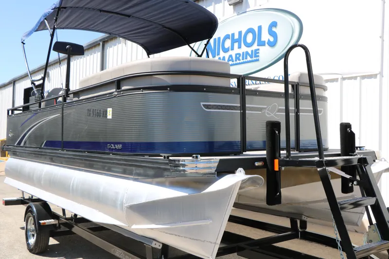 Slide: The Image of 2023 Qwest E820 XRE CR L pontoon boat with canopy on trailer at Nichols Marine. - 3