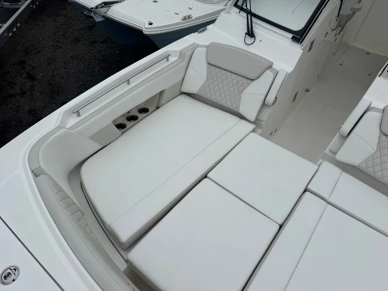 Slide: The Image of Luxurious seating on World Cat 325DC boat, model 2026. - 5
