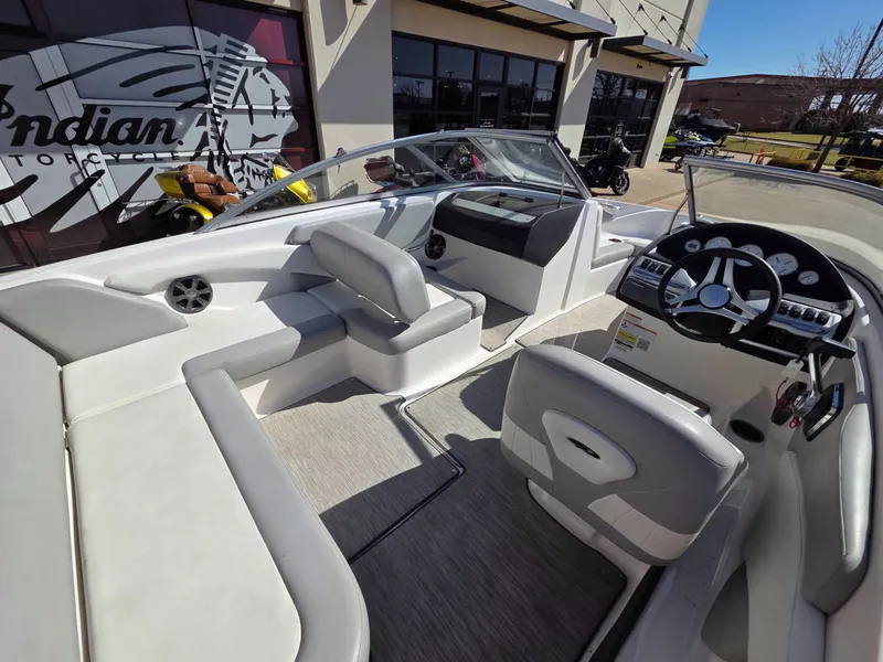 Slide: The Image of Interior of 2019 Regal 1900 ES Bowrider with gray seating. - 14