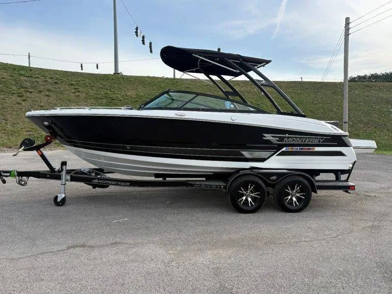 Slide: The Image of 2023 Monterey 218SS Super Sport boat on trailer. - 10