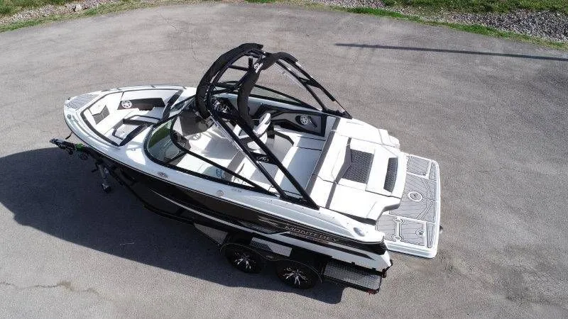 Slide: The Image of 2023 Monterey 218SS Super Sport boat on trailer, aerial view. - 3