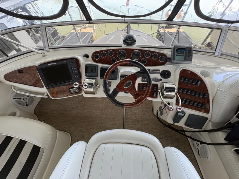 Slide: The Image of 2007 Meridian 459 Motoryacht helm with modern instruments. - 9