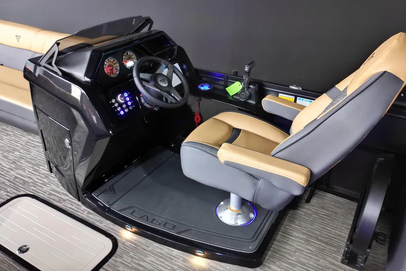 Slide: The Image of 2026 Viaggio Lago Z-U 24 boat cockpit with modern steering and comfortable seating. - 14