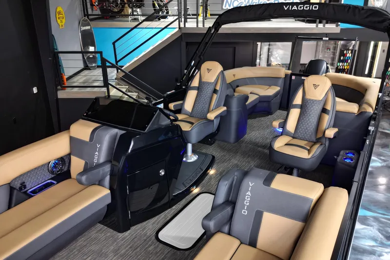 Slide: The Image of Luxurious interior of 2026 Viaggio Lago Z-U 24 pontoon boat with plush seating. - 17