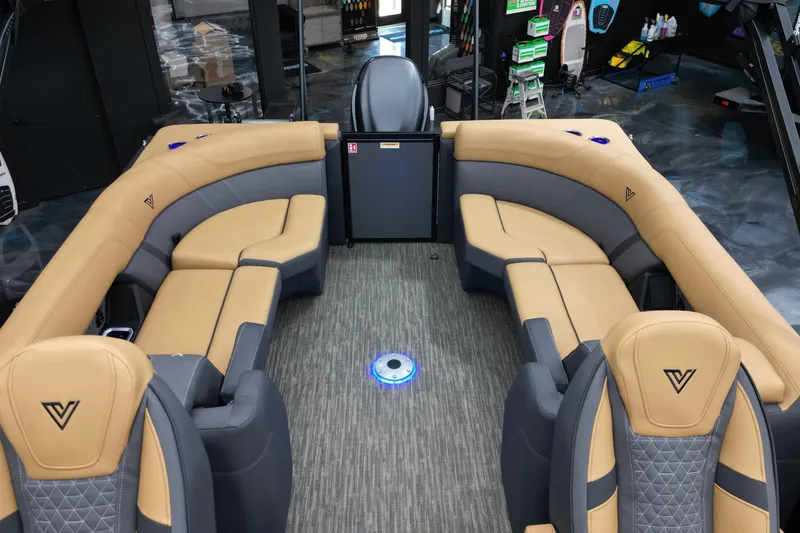 Slide: The Image of Luxurious interior of 2026 Viaggio Lago Z-U 24 pontoon boat with plush seating. - 7