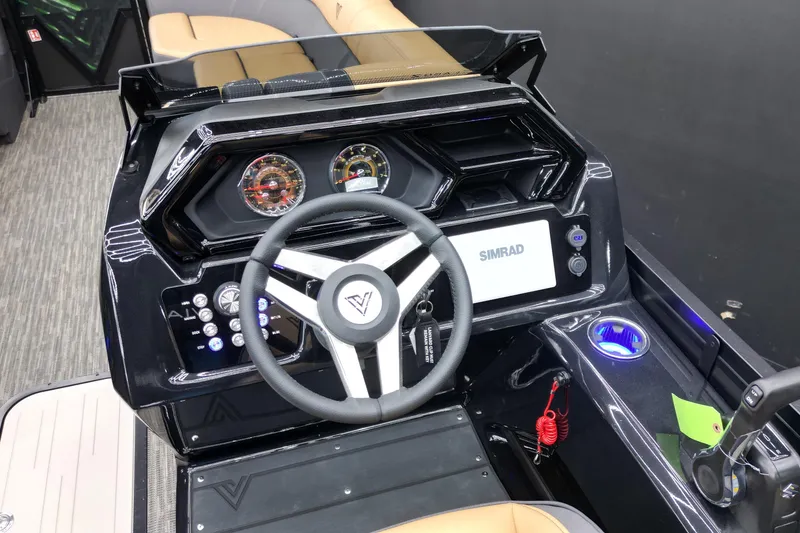 Slide: The Image of Viaggio Lago Z-U 24 boat dashboard, 2026 model, featuring steering wheel and digital display. - 9