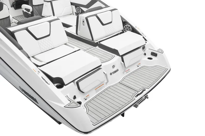 Slide: The Image of Manufacturer Provided Image: 2026 Yamaha Boats 252S, sleek white deck with cushioned seating and modern design. - 8