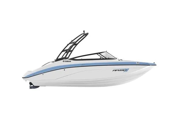 The Image of 2026 Yamaha Boats AR190, sleek white and blue design, side view. - 0