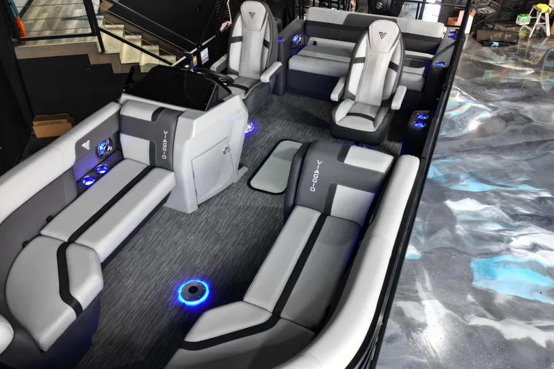 Slide: The Image of Luxurious interior of 2026 Viaggio Lago X-S 22 boat with modern seating and ambient lighting. - 15