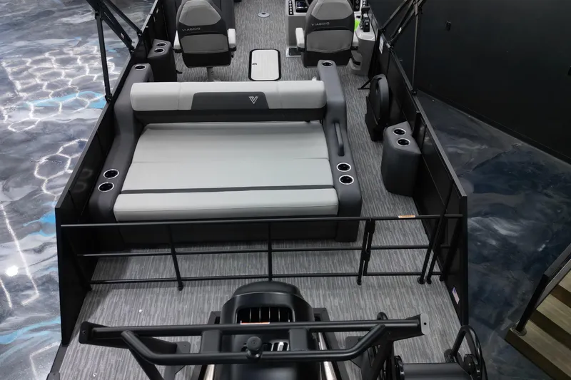 Slide: The Image of 2026 Viaggio Lago X-S 22 boat interior with modern seating and sleek design. - 27
